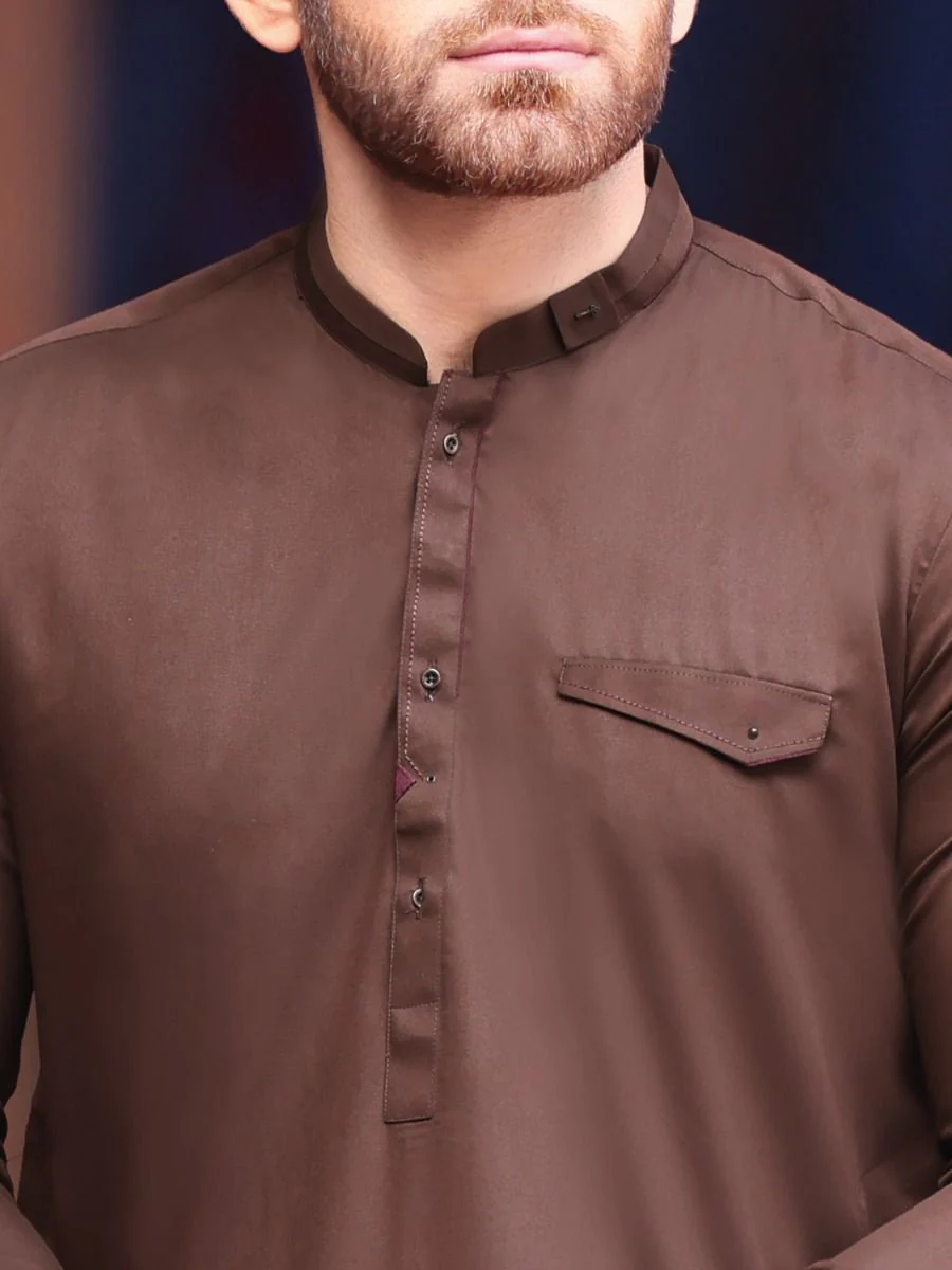 BROWN VISCOSE KAMEEZ SHALWAR | AL-KS-US-2557 V-1 2021 - Image 3