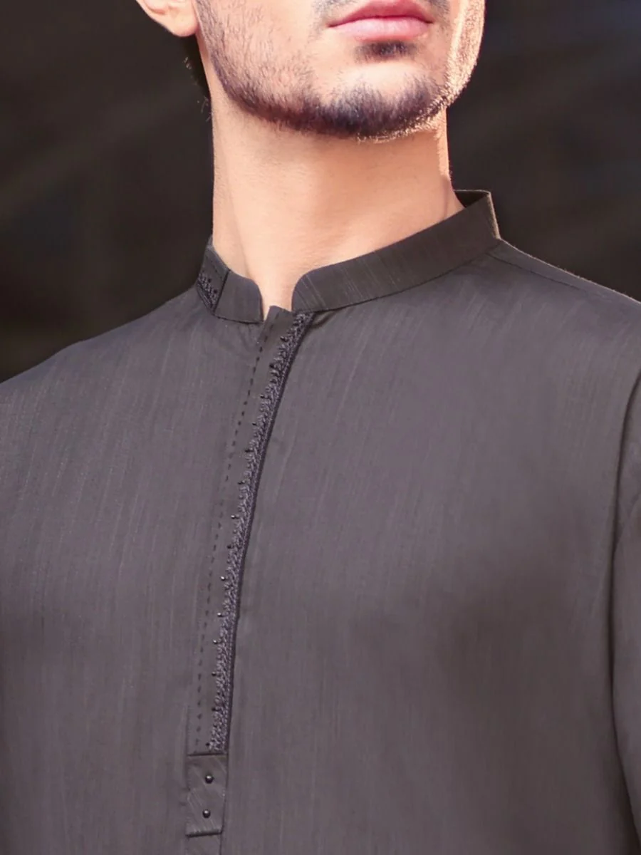 DARK GREY VISCOSE KAMEEZ SHALWAR | AL-KS-US-2565 V-1 2021 - Image 3