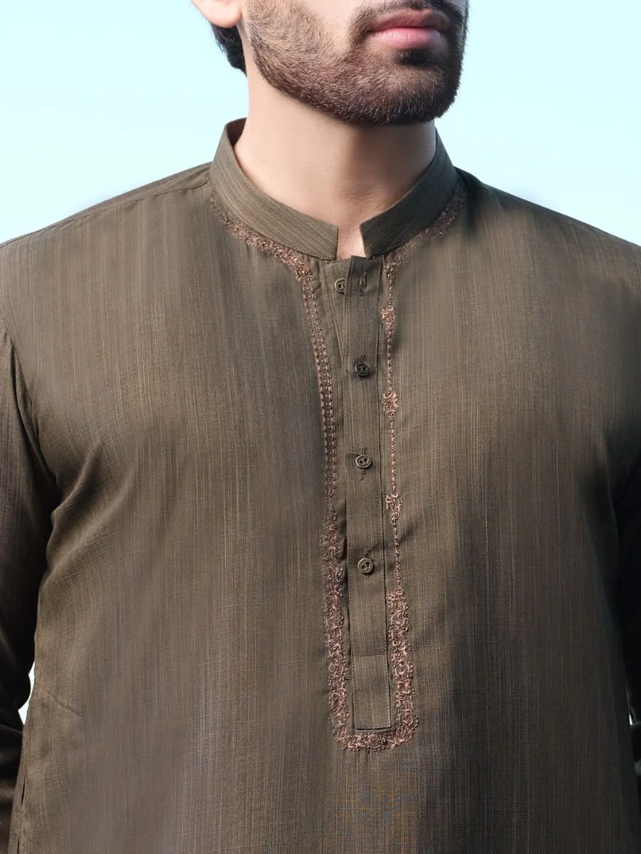 OLIVE GREEN VISCOSE KAMEEZ SHALWAR | AL-KS-US-2572 V-4 2020 - Image 2