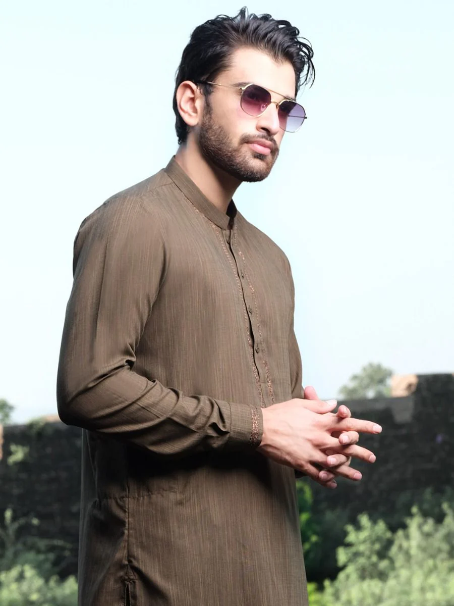 OLIVE GREEN VISCOSE KAMEEZ SHALWAR | AL-KS-US-2572 V-4 2020 - Image 3