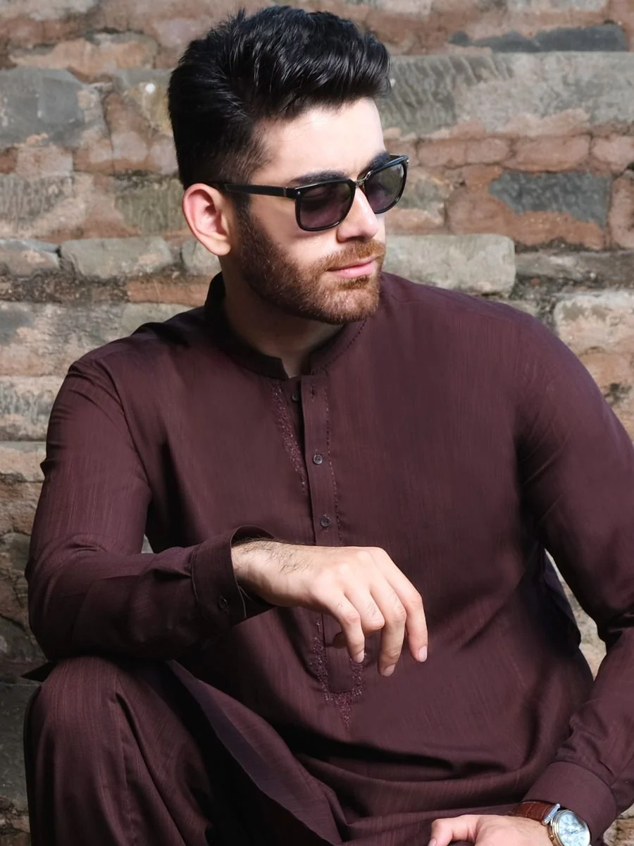 MAROON VISCOSE KAMEEZ SHALWAR | AL-KS-US-2576 V-4 2020 - Image 2