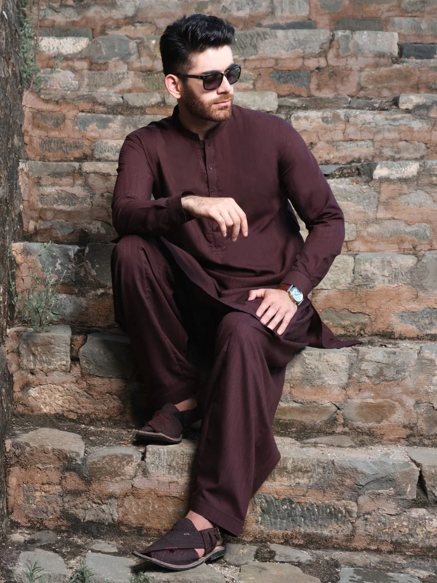 MAROON VISCOSE KAMEEZ SHALWAR | AL-KS-US-2576 V-4 2020 - Image 3