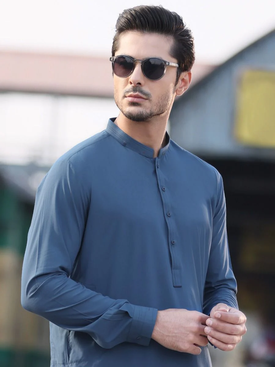 BLUE COTTON KAMEEZ SHALWAR | AL-KS-US-2579A V-1 2021 - Image 2