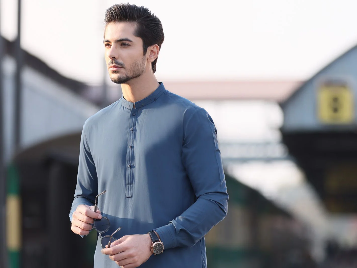 BLUE COTTON KAMEEZ SHALWAR | AL-KS-US-2579A V-1 2021 - Image 3