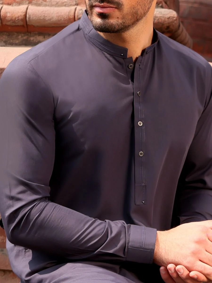 DARK GREY VISCOSE KAMEEZ SHALWAR | AL-KS-US-2581 V-2 2021 - Image 3
