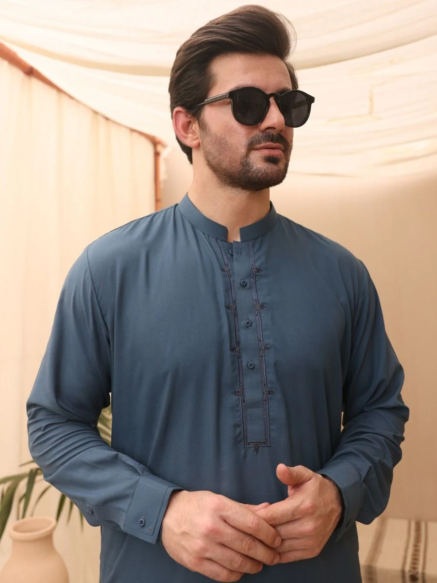 BLUE KAMEEZ SHALWAR | AL-KS-US-2591B V-2 2021 - Image 2