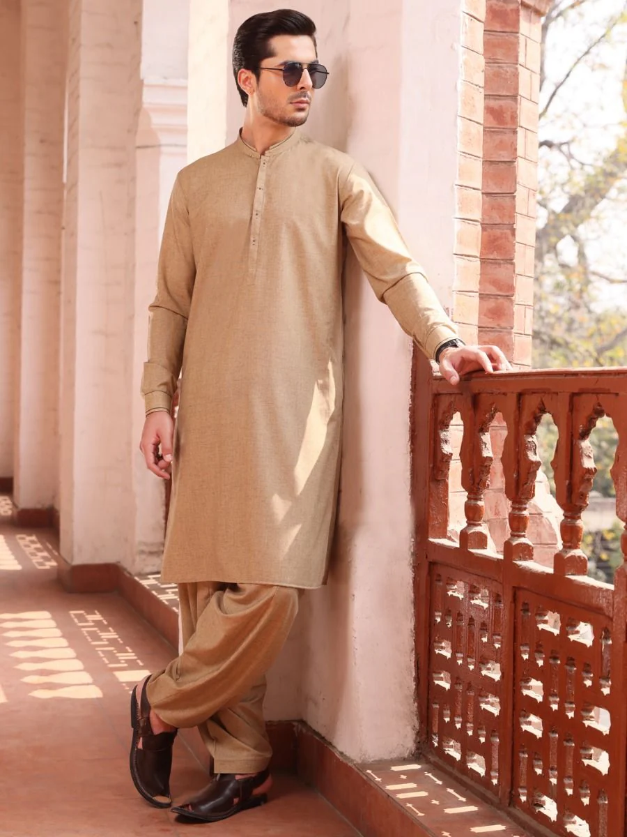 BEIGE BLENDED KAMEEZ SHALWAR | AL-KS-US-2595 V-2 2021 - Image 3