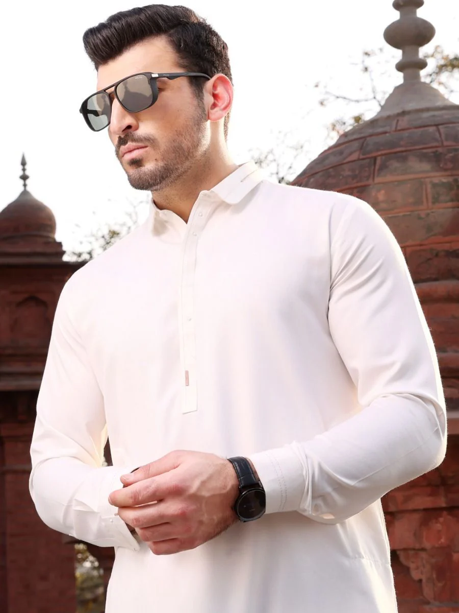 WHITE VISCOSE KAMEEZ SHALWAR | AL-KS-US-2596 V-2 2021 - Image 2