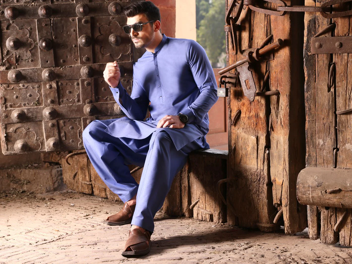 BLUE BLENDED KAMEEZ SHALWAR | AL-KS-US-2597 V-2 2021 - Image 3