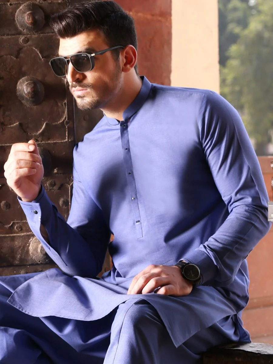 BLUE BLENDED KAMEEZ SHALWAR | AL-KS-US-2597 V-2 2021 - Image 4