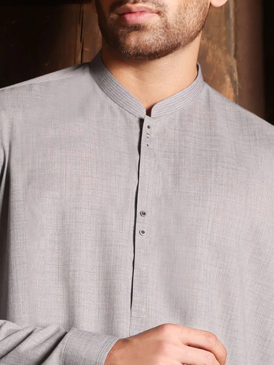 LIGHT GREY VISCOSE KAMEEZ SHALWAR | AL-KS-US-2605 V-2 2021 - Image 2