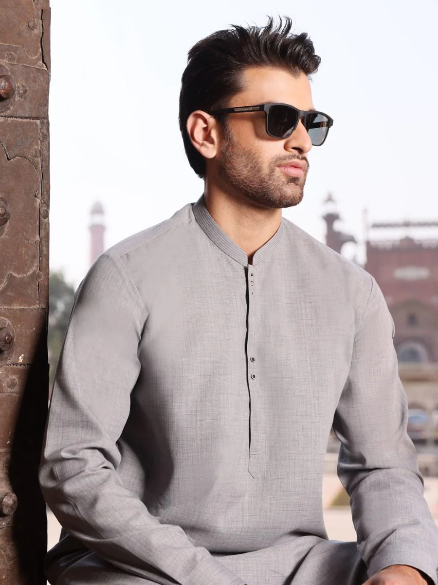 LIGHT GREY VISCOSE KAMEEZ SHALWAR | AL-KS-US-2605 V-2 2021 - Image 3