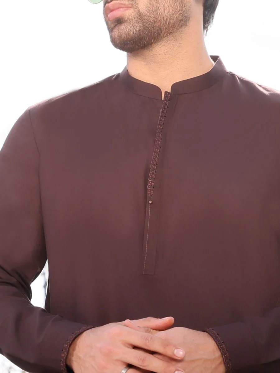 DARK BROWN VISCOSE KAMEEZ SHALWAR | AL-KS-US-2607 V-2 2021 - Image 2
