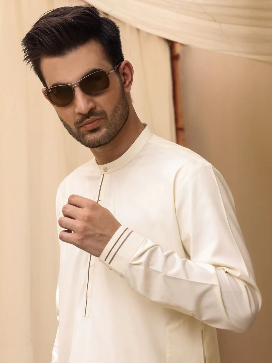 OFF WHITE VISCOSE KAMEEZ SHALWAR | AL-KS-US-2611/AM-919B - Image 2