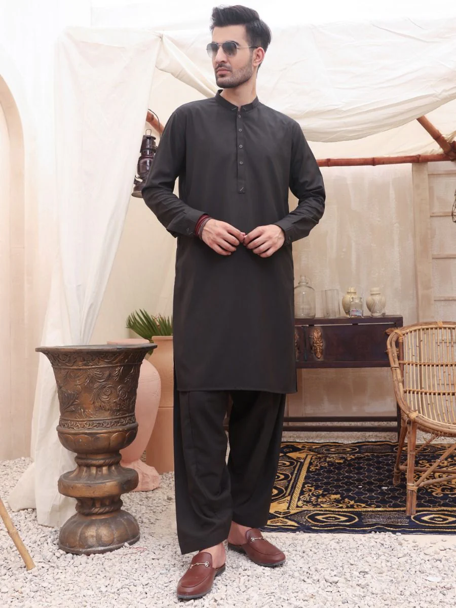 CHARCOAL GREY VISCOSE KAMEEZ SHALWAR | AL-KS-US-2613/AM-898C - Image 3