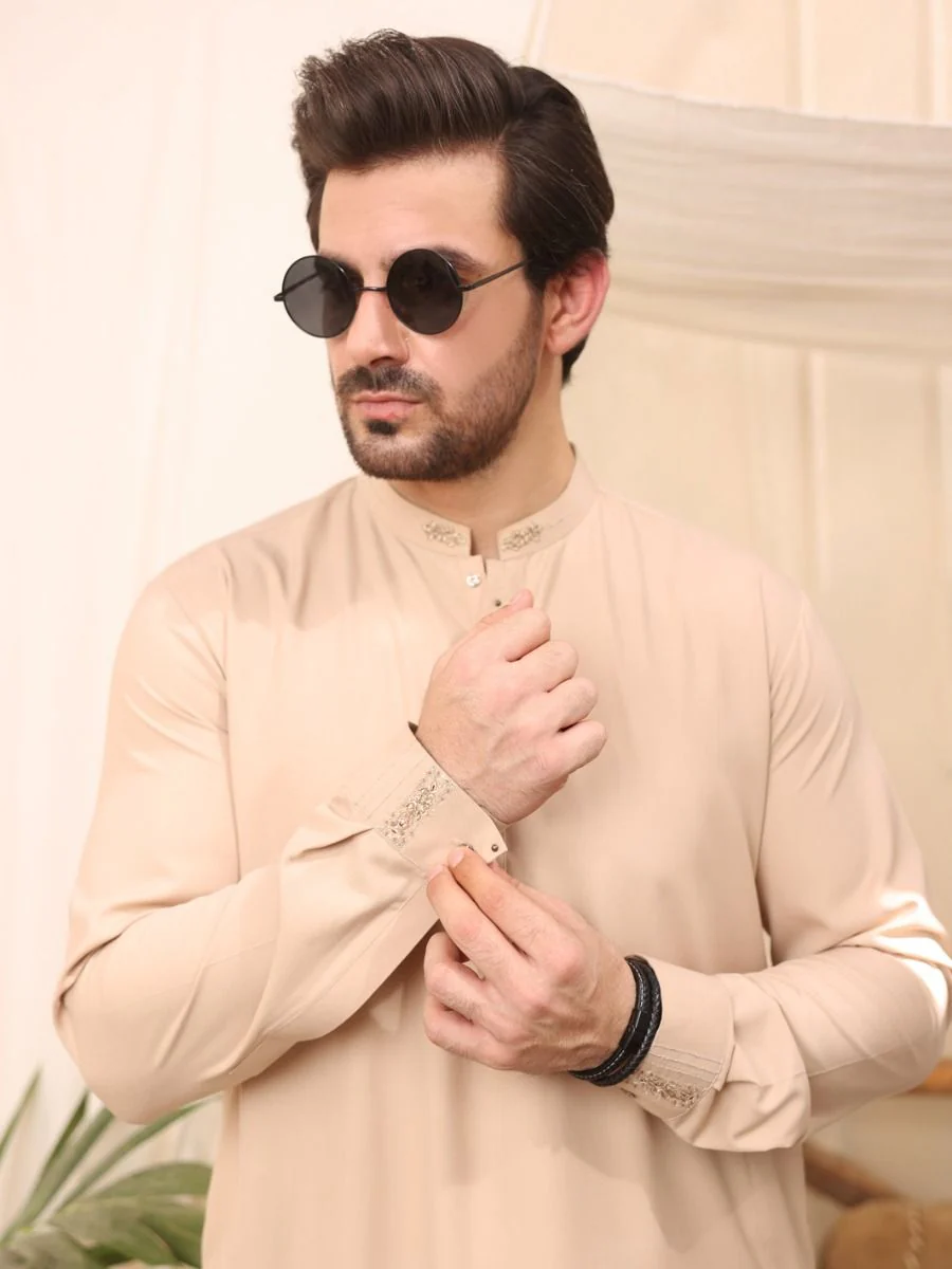 BEIGE BLENDED KAMEEZ SHALWAR | AL-KS-US-2618/AM-898A - Image 2
