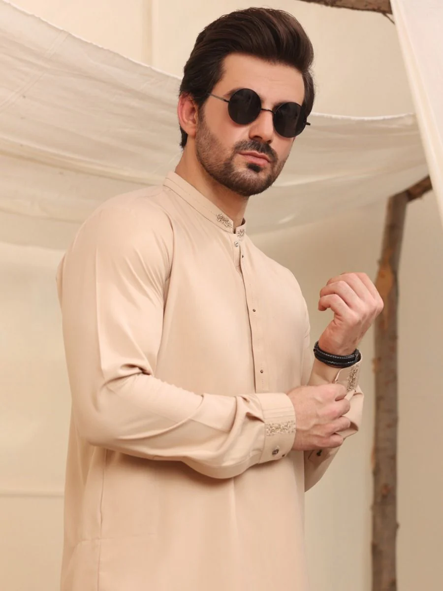 BEIGE BLENDED KAMEEZ SHALWAR | AL-KS-US-2618/AM-898A - Image 3
