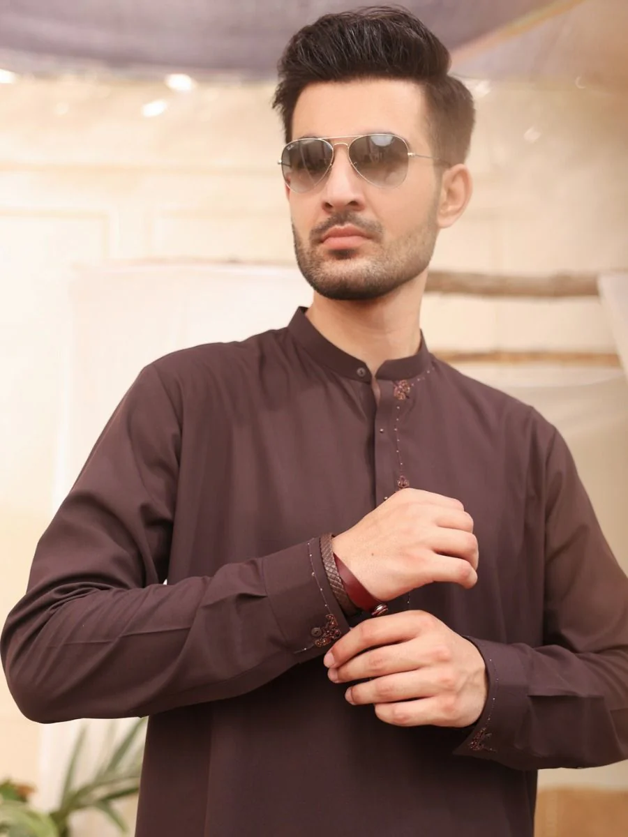 BROWN BLENDED KAMEEZ SHALWAR | AL-KS-US-2620/AM-898B - Image 2