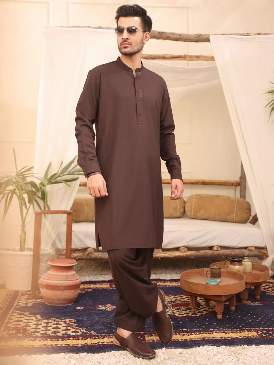 BROWN BLENDED KAMEEZ SHALWAR | AL-KS-US-2620/AM-898B - Image 3