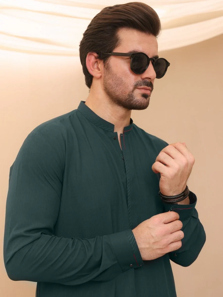 GREEN KAMEEZ SHALWAR | AL-KS-US-2622/AM-900D - Image 2