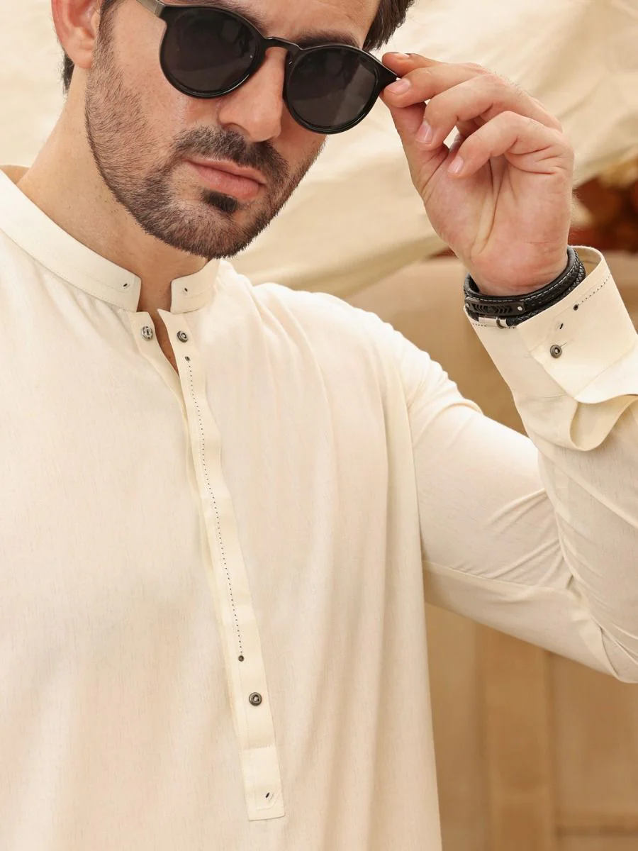 OFF WHITE VISCOSE KAMEEZ SHALWAR | AL-KS-US-2626/AM-894B - Image 2