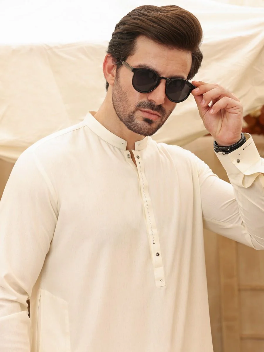 OFF WHITE VISCOSE KAMEEZ SHALWAR | AL-KS-US-2626/AM-894B - Image 3