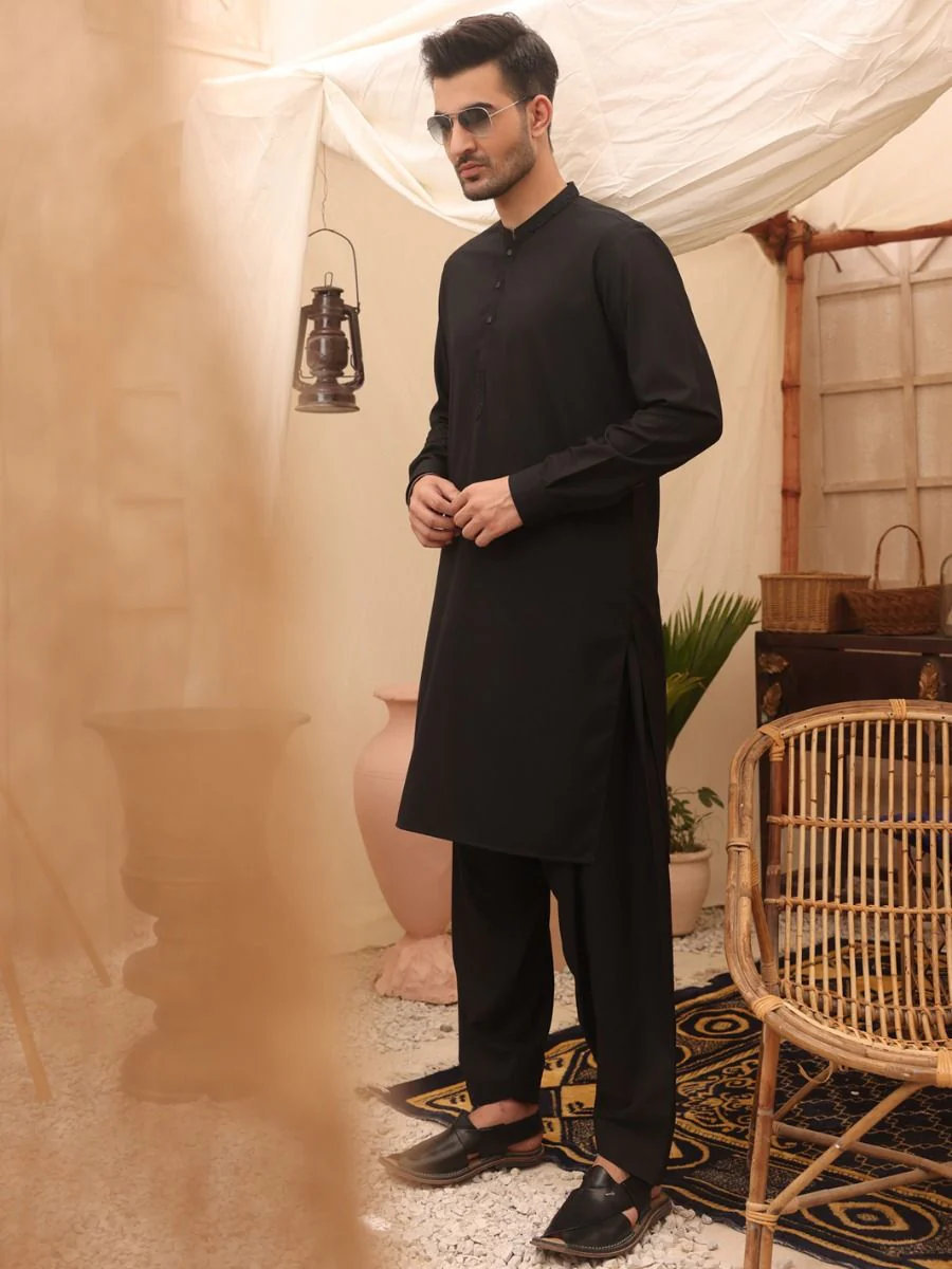 BLACK VISCOSE KAMEEZ SHALWAR | AL-KS-US-2627/AM-898D - Image 3