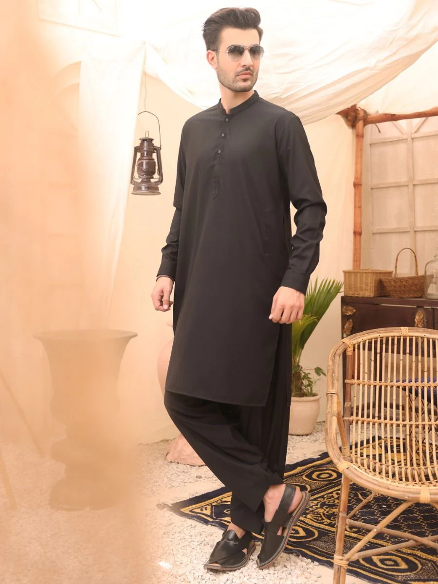 BLACK VISCOSE KAMEEZ SHALWAR | AL-KS-US-2627/AM-898D - Image 4