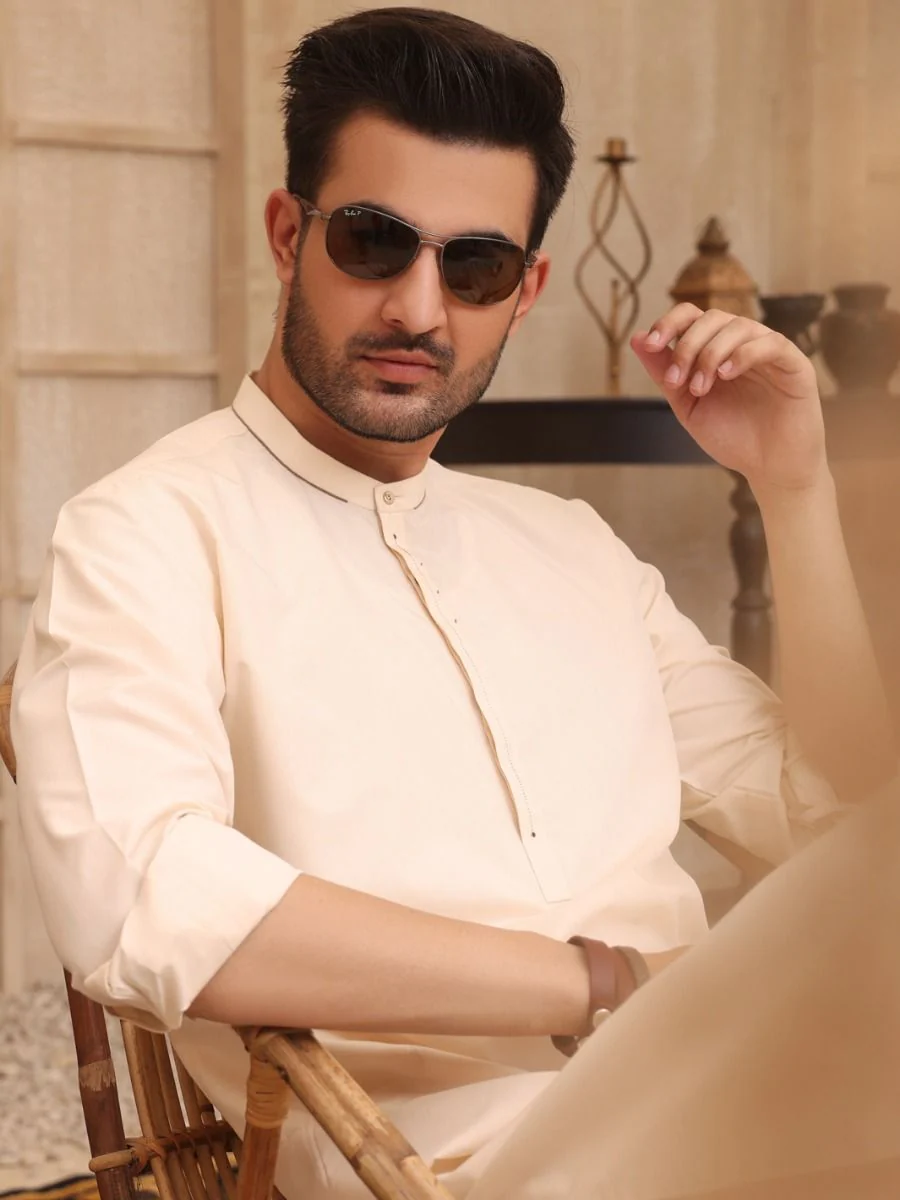 CREAM VISCOSE KAMEEZ SHALWAR | AL-KS-US-2630/AM-895A - Image 3