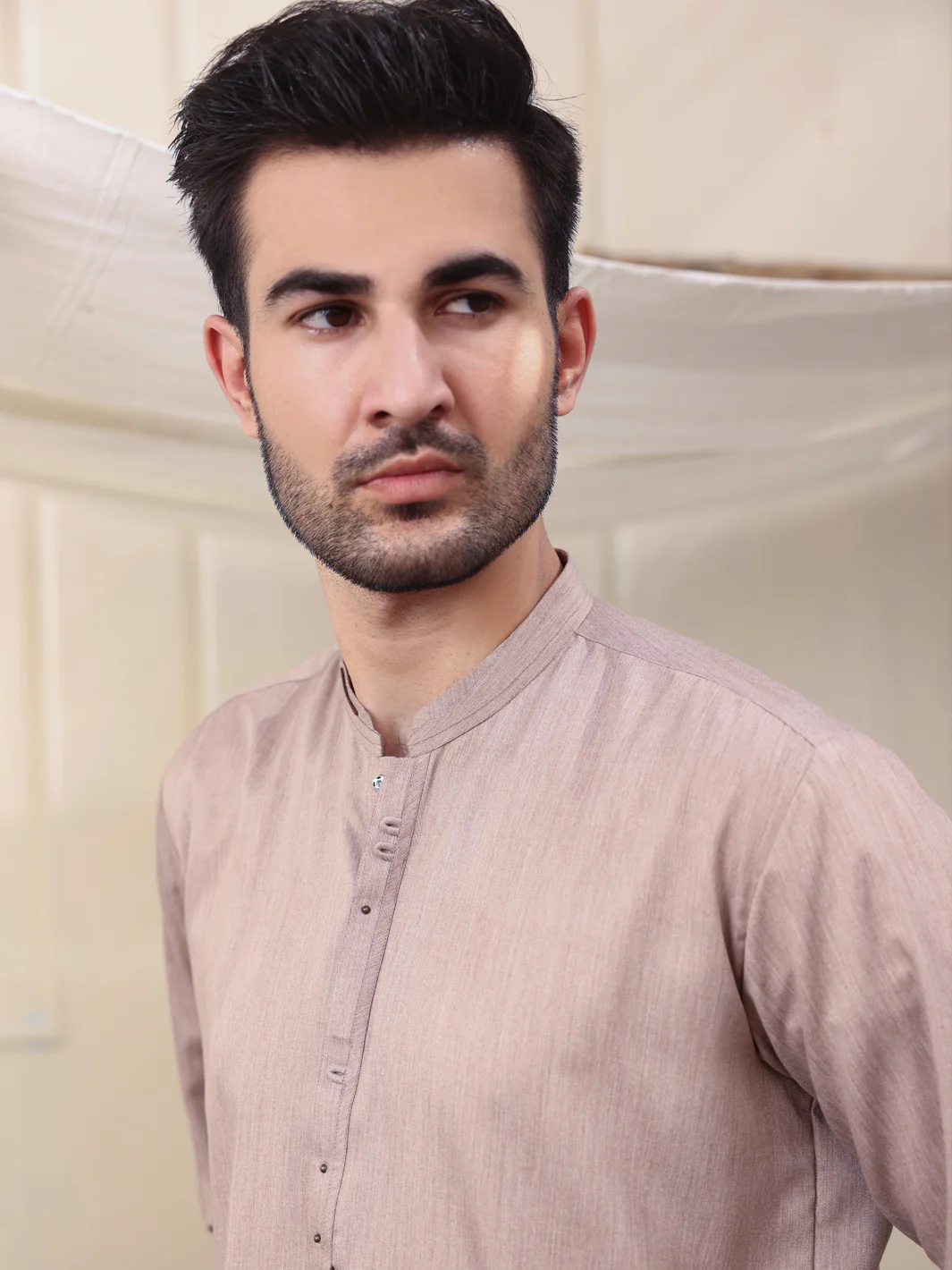 LIGHT BROWN VISCOSE KAMEEZ SHALWAR | AL-KS-US-2643/AM-998A - Image 2
