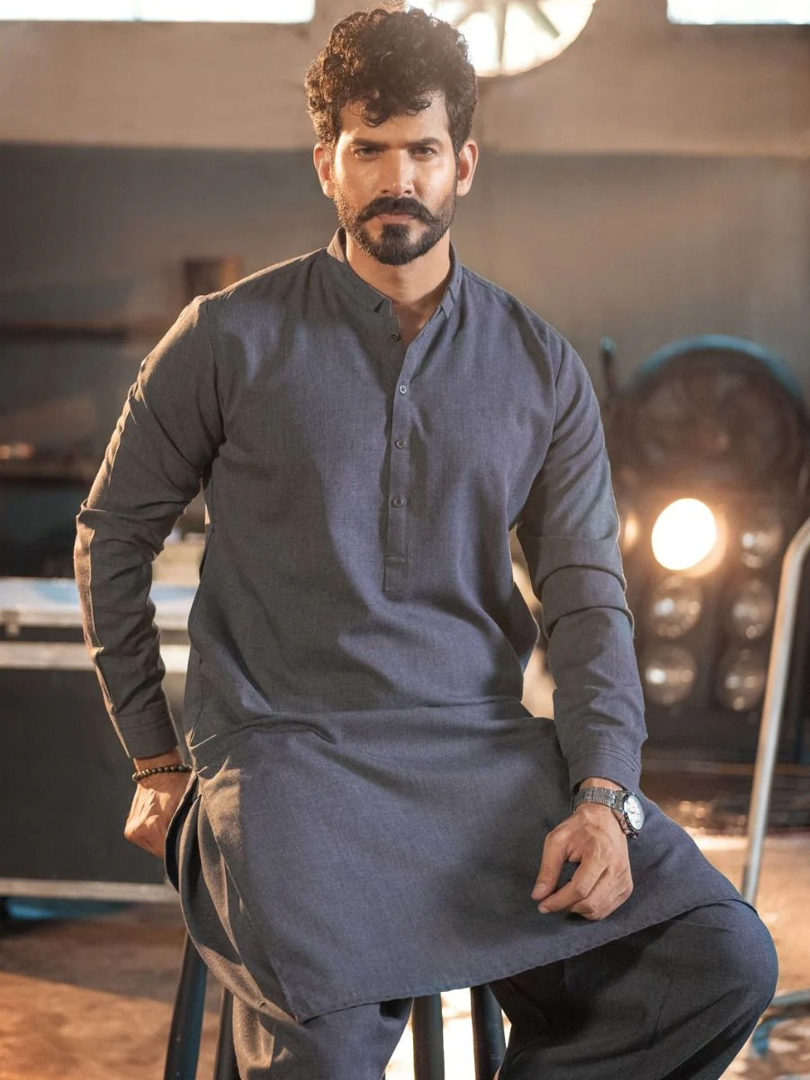 CHARCOAL GREY VISCOSE KAMEEZ SHALWAR | AL-KS-US-2650/AM-5002B - Image 4