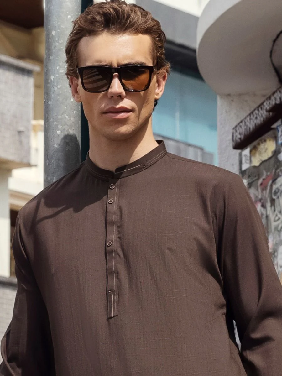 BROWN VISCOSE KAMEEZ SHALWAR | AL-KS-US-2668/AM-993C - Image 2