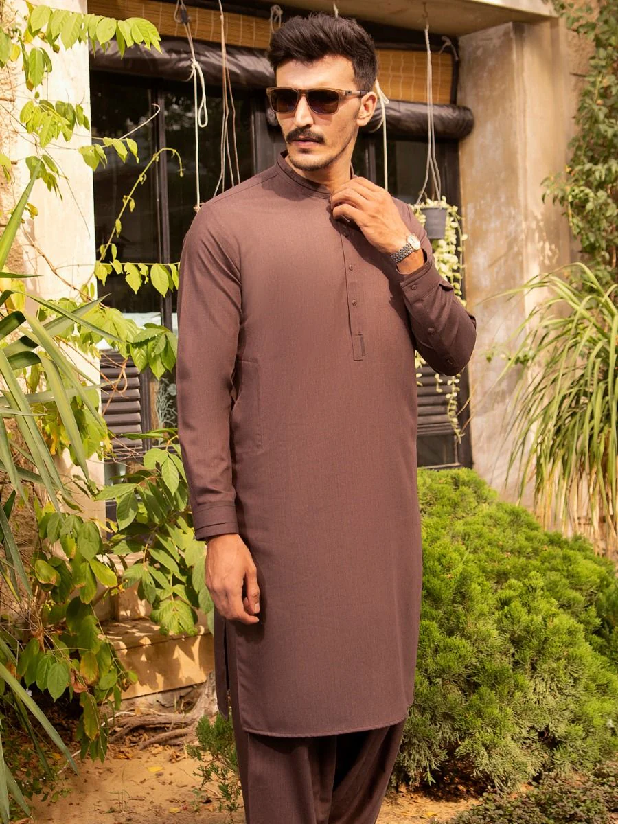 BROWN VISCOSE KAMEEZ SHALWAR | AL-KS-US-2669/AM-5001A - Image 3