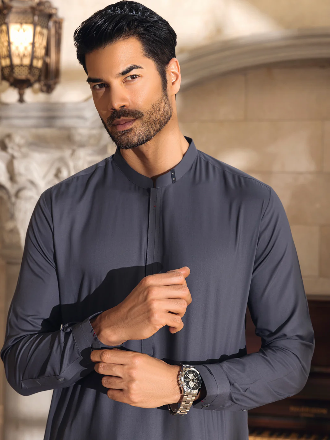 GREY VISCOSE KAMEEZ SHALWAR | AL-KS-US-2671/AM-999A - Image 2