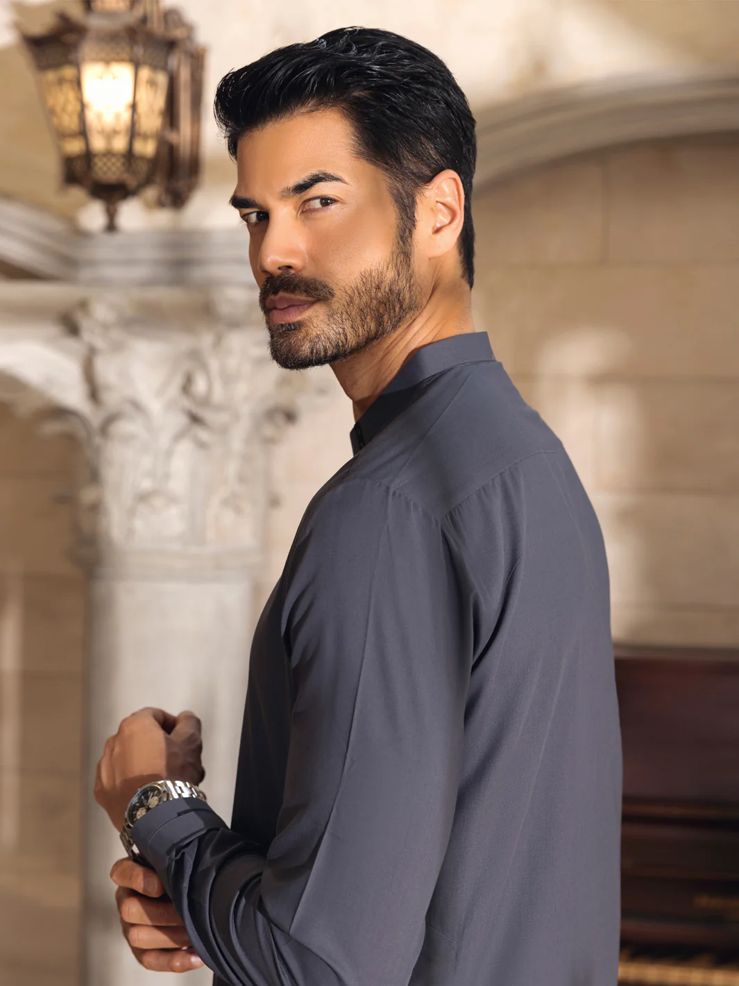 GREY VISCOSE KAMEEZ SHALWAR | AL-KS-US-2671/AM-999A - Image 3