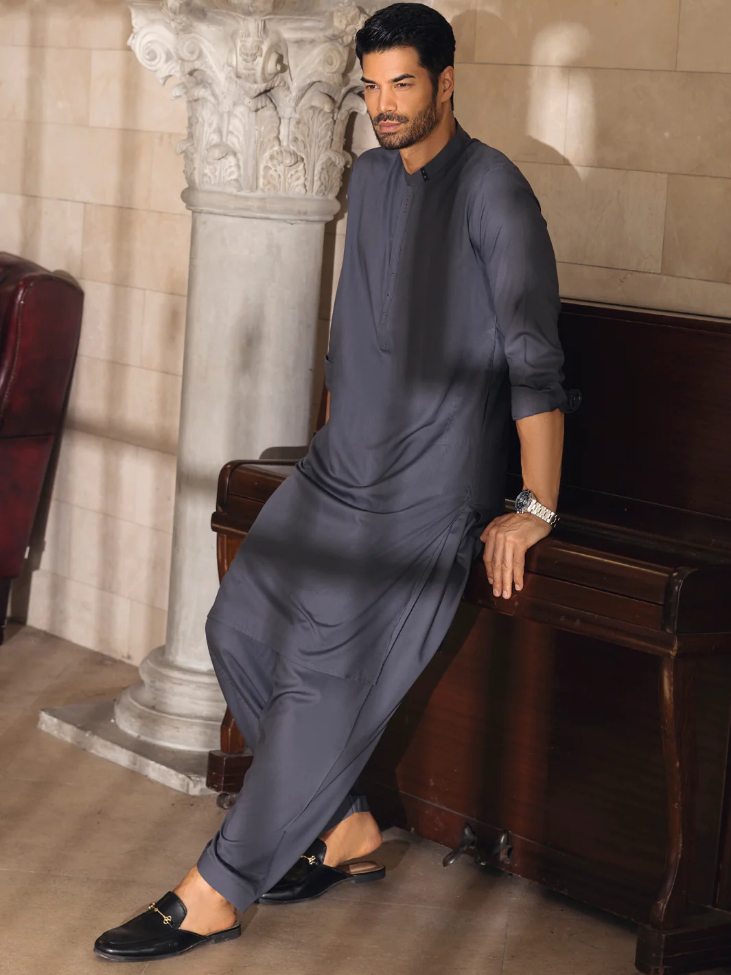 GREY VISCOSE KAMEEZ SHALWAR | AL-KS-US-2671/AM-999A - Image 5