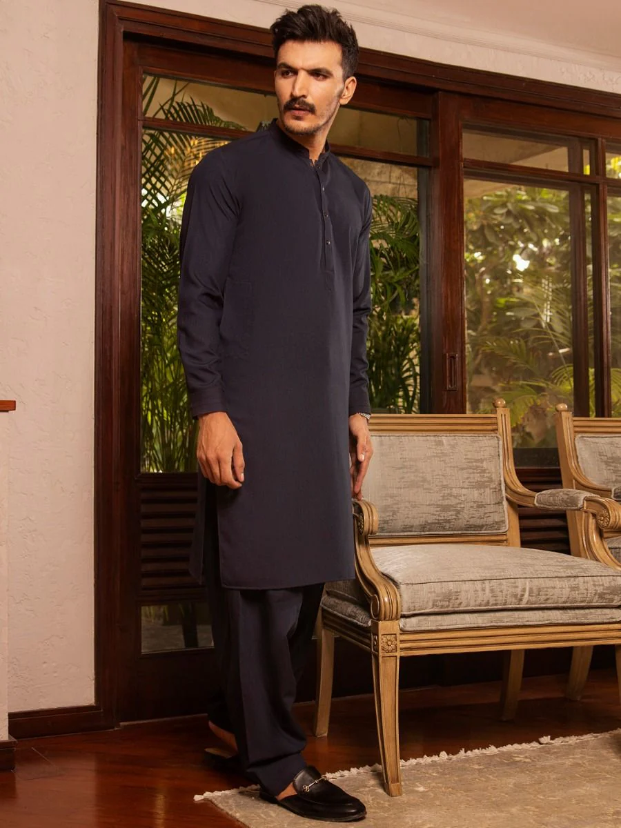 D BLUE VISCOSE KAMEEZ SHALWAR | AL-KS-US-2680/AM-5001C - Image 3