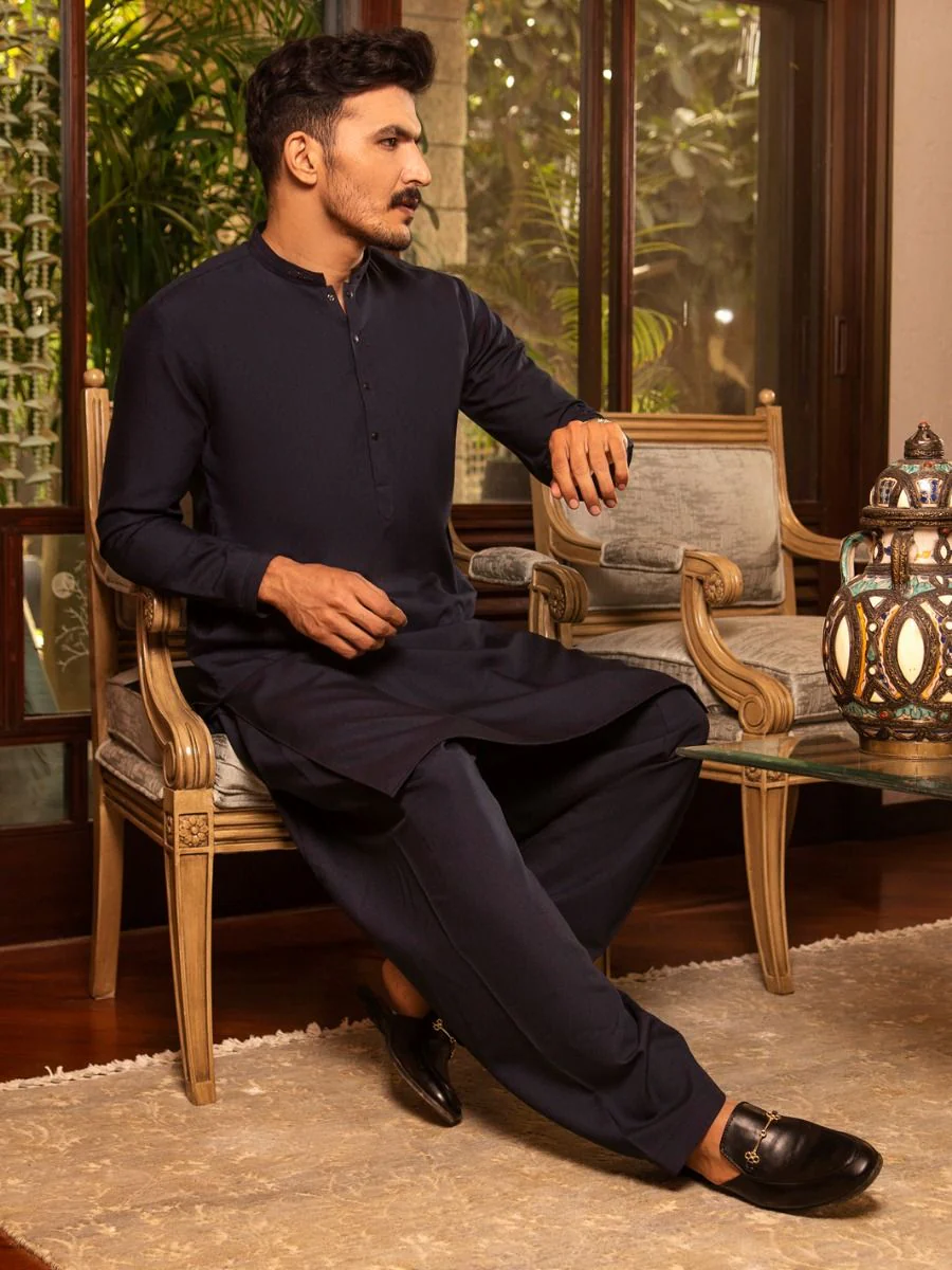 D BLUE VISCOSE KAMEEZ SHALWAR | AL-KS-US-2680/AM-5001C - Image 4