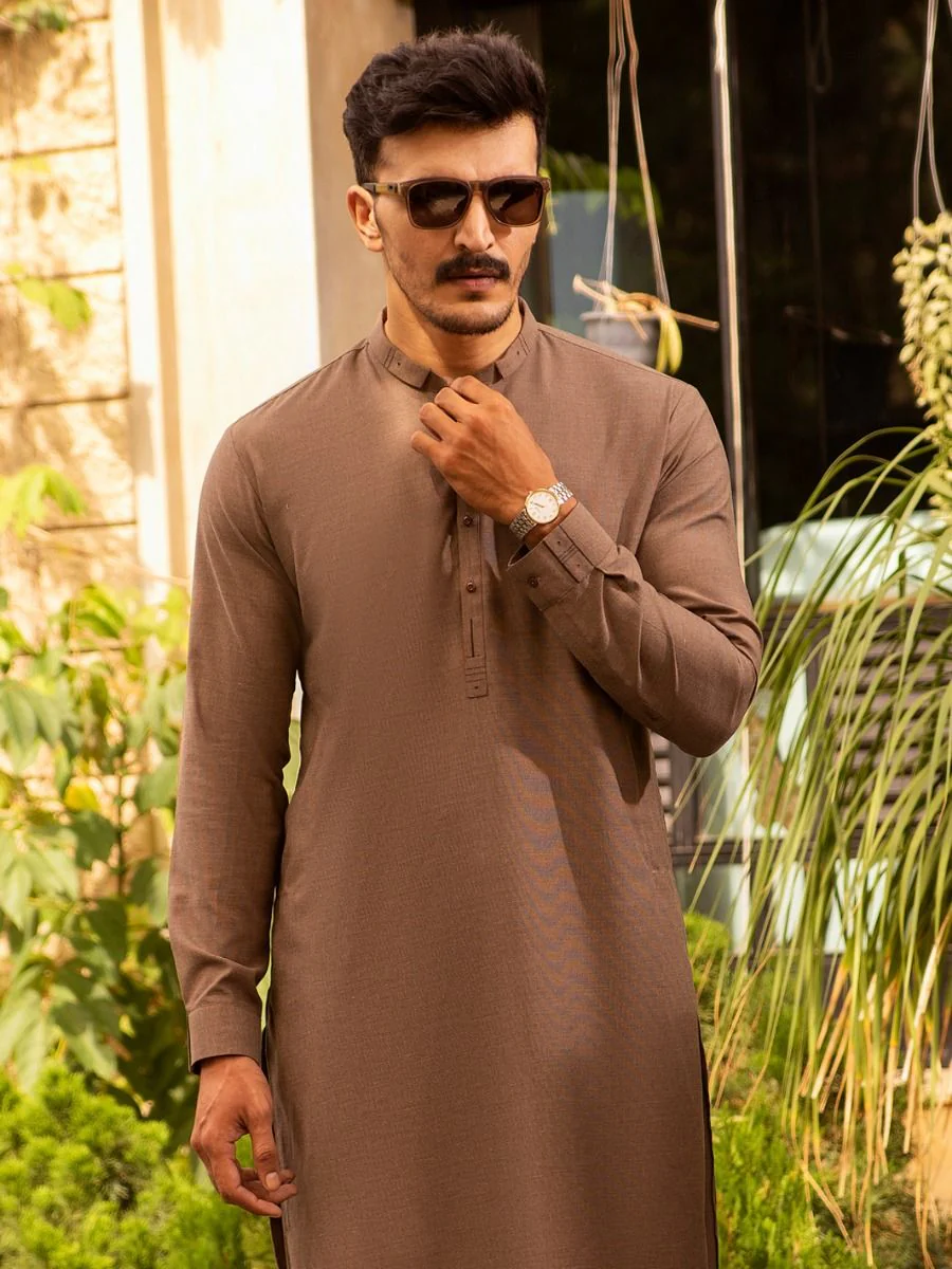 BROWN VISCOSE KAMEEZ SHALWAR | AL-KS-US-2690/AM-5033B - Image 3