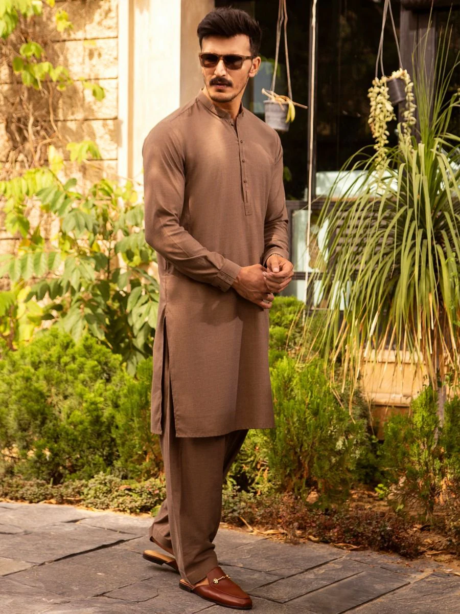 BROWN VISCOSE KAMEEZ SHALWAR | AL-KS-US-2690/AM-5033B - Image 4