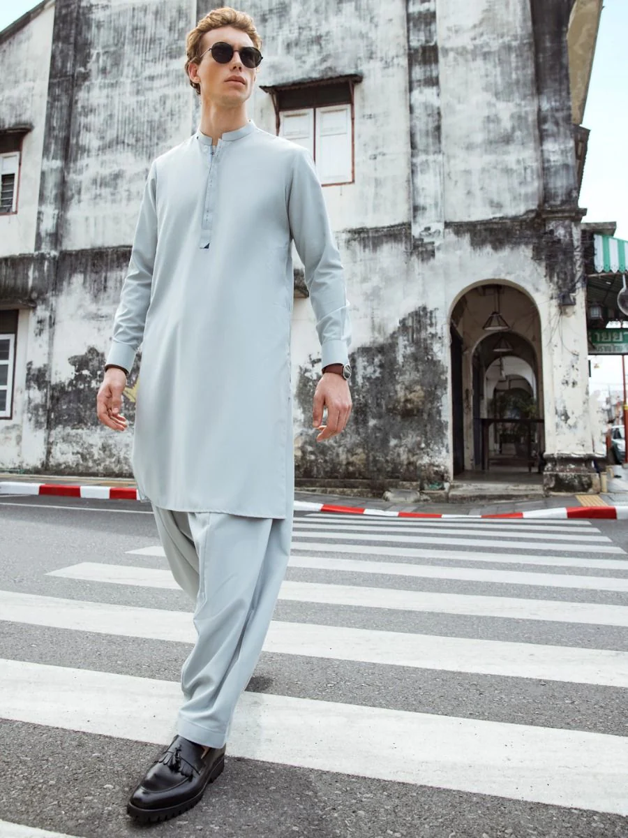 LIGHT BLUE VISCOSE KAMEEZ SHALWAR | AL-KS-US-2694/AM-5031F - Image 2