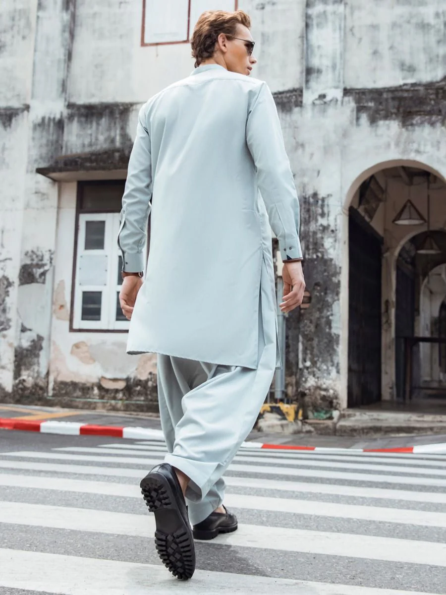 LIGHT BLUE VISCOSE KAMEEZ SHALWAR | AL-KS-US-2694/AM-5031F - Image 3