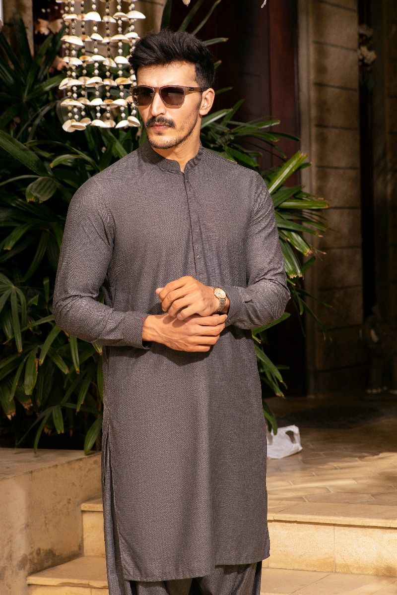 CHARCOAL GREY VISCOSE KAMEEZ SHALWAR | AL-KS-US-2695/AM-5033C - Image 3
