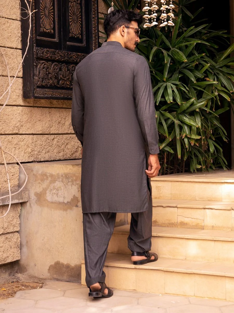 CHARCOAL GREY VISCOSE KAMEEZ SHALWAR | AL-KS-US-2695/AM-5033C - Image 4