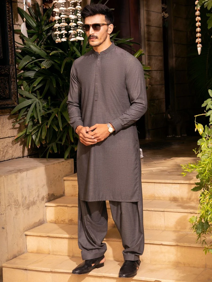 CHARCOAL GREY VISCOSE KAMEEZ SHALWAR | AL-KS-US-2695/AM-5033C - Image 5