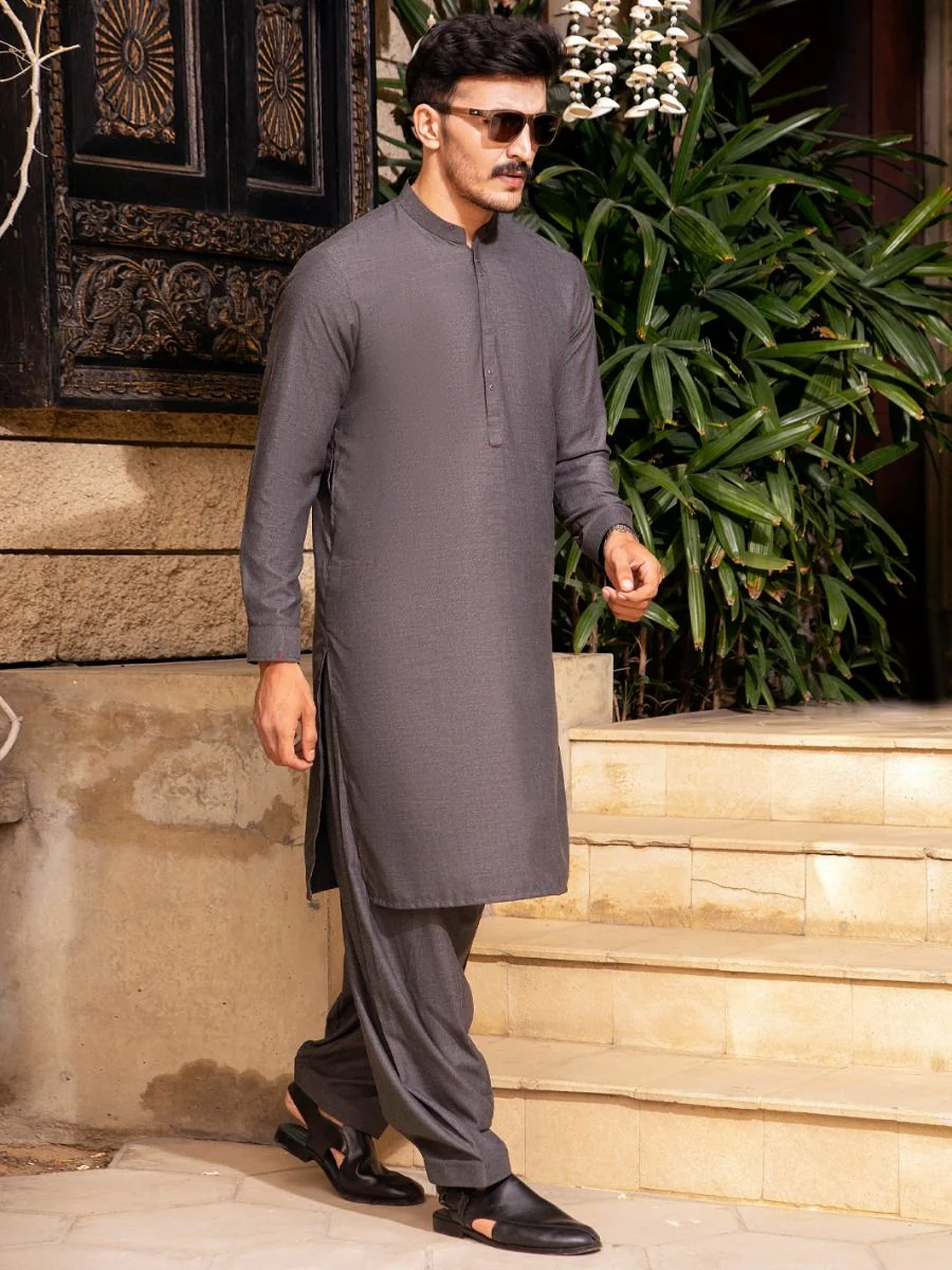 CHARCOAL GREY VISCOSE KAMEEZ SHALWAR | AL-KS-US-2695/AM-5033C - Image 6