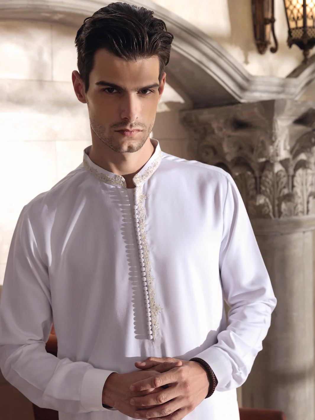 WHITE BLENDED KAMEEZ SHALWAR | AL-KS-US-2699/AM-5050D - Image 2