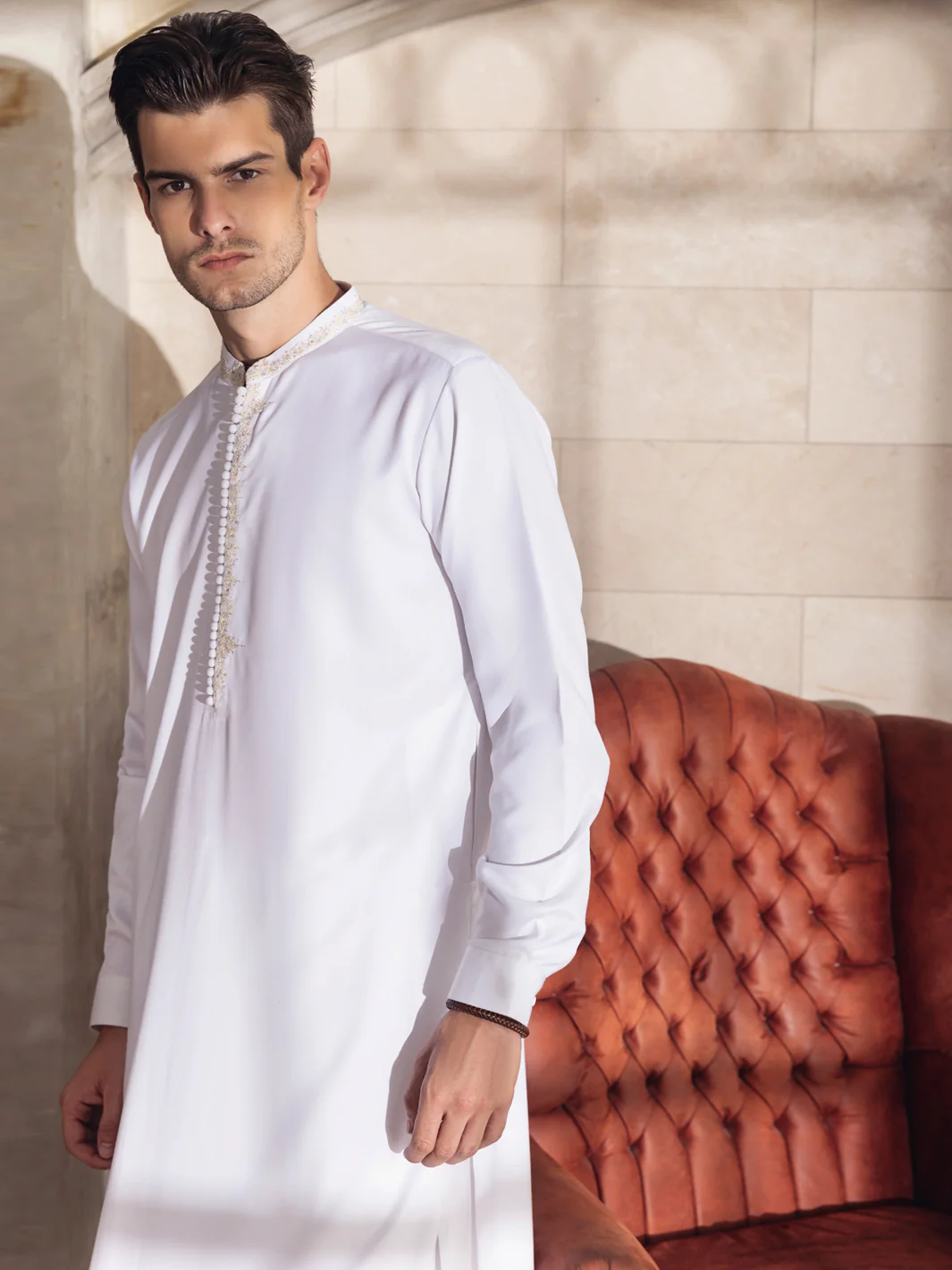 WHITE BLENDED KAMEEZ SHALWAR | AL-KS-US-2699/AM-5050D - Image 3