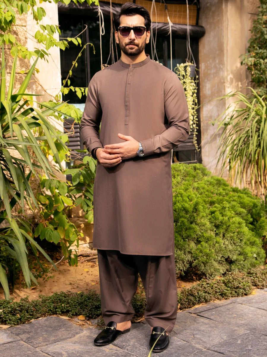 BROWN VISCOSE KAMEEZ SHALWAR | AL-KS-US-2700/AM-5030A - Image 3