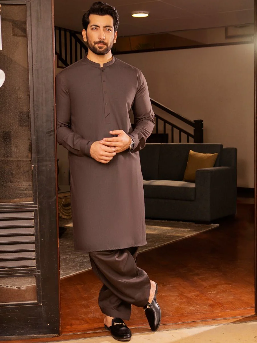 BROWN VISCOSE KAMEEZ SHALWAR | AL-KS-US-2702/AM-5001B - Image 3